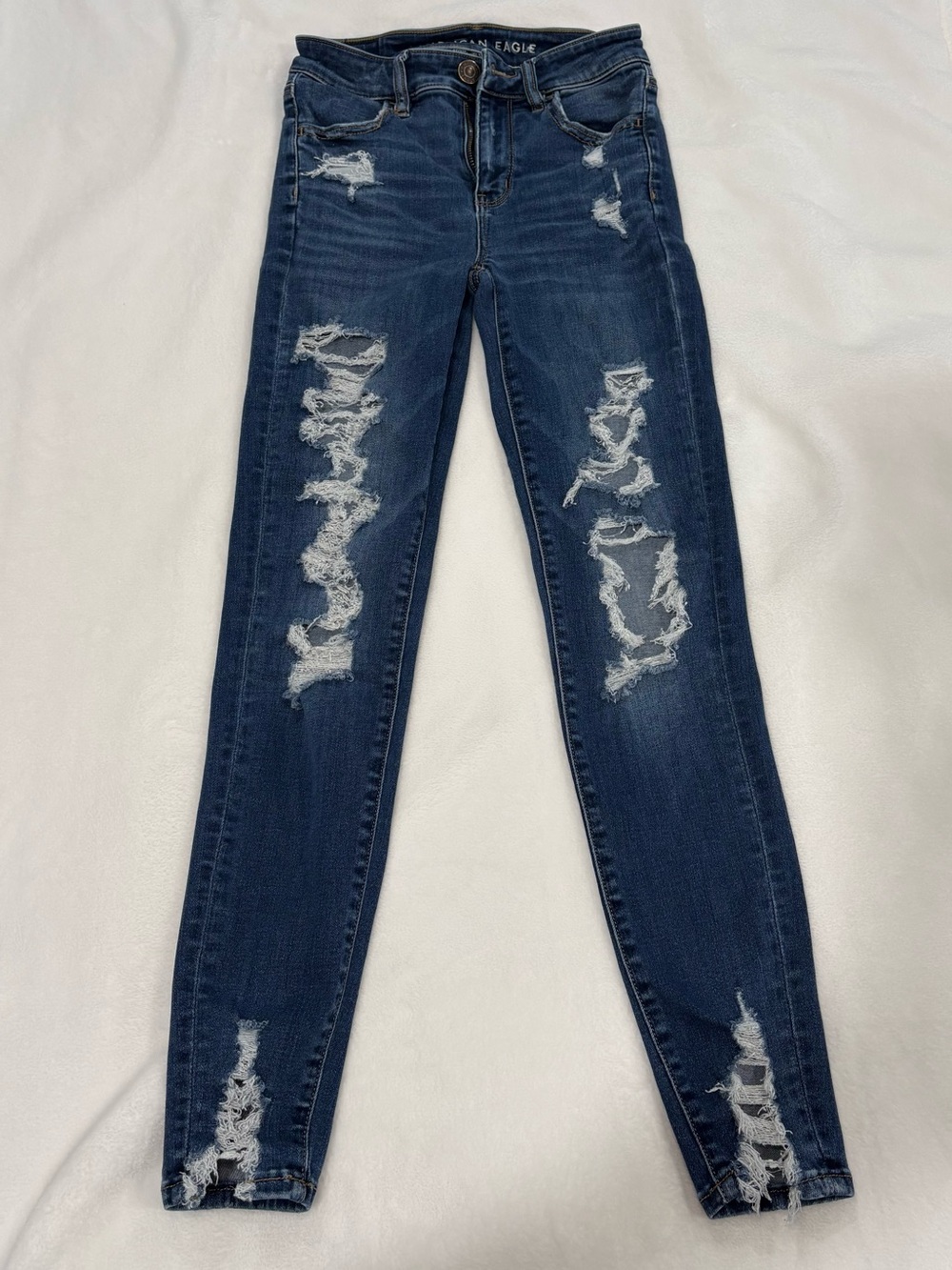 American Eagle Outfitters Navy Blue Ripped Skinny Jeans